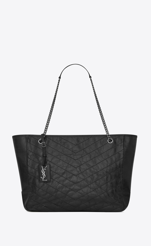 shopping bag niki large in pelle goffrata e trapuntata nera